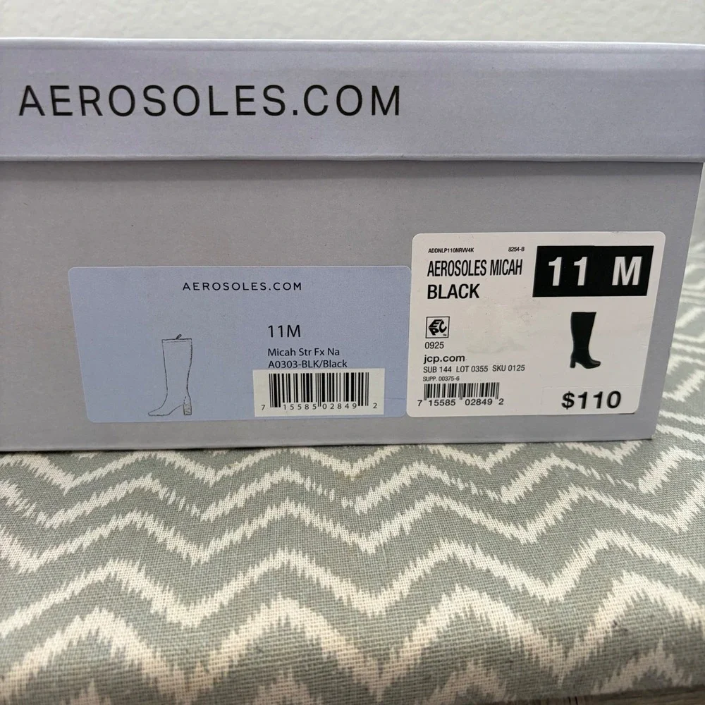 Aerosoles Micah Black Tall Stretch Boots Square Toe Block Heel Womens 11M A0303